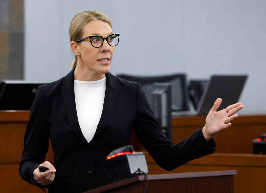 Chief Deputy District Attorney Michelle Fleck delivers her closing argument to the jury during ...