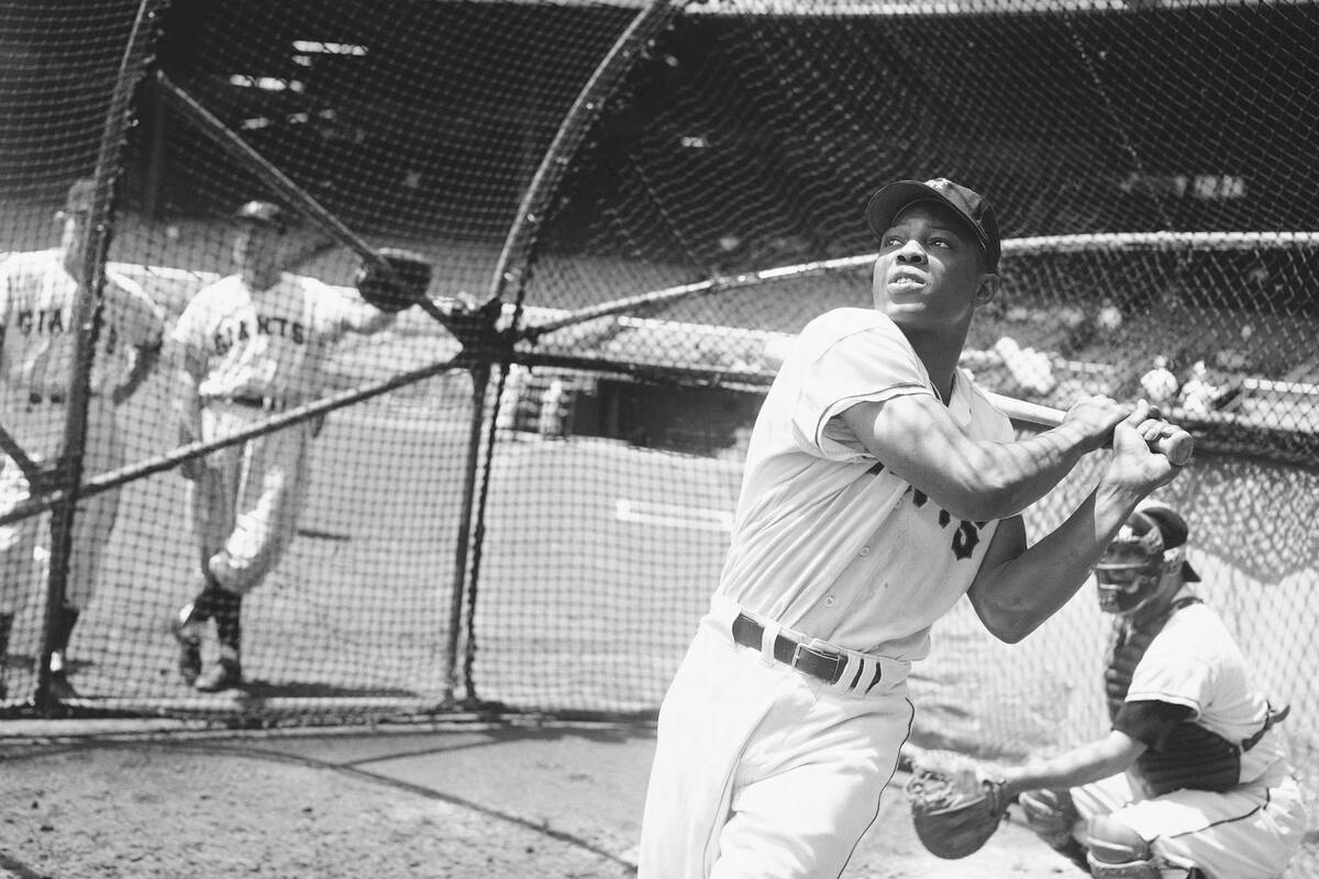 New York Giants' Willie Mays, takes a batting practice swing on June 24, 1954, in New York. Maj ...
