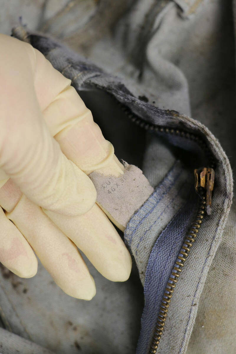 A zipper on a pair of pants found with human remains found at Lake Mead on Sunday, May 1, 2022. ...