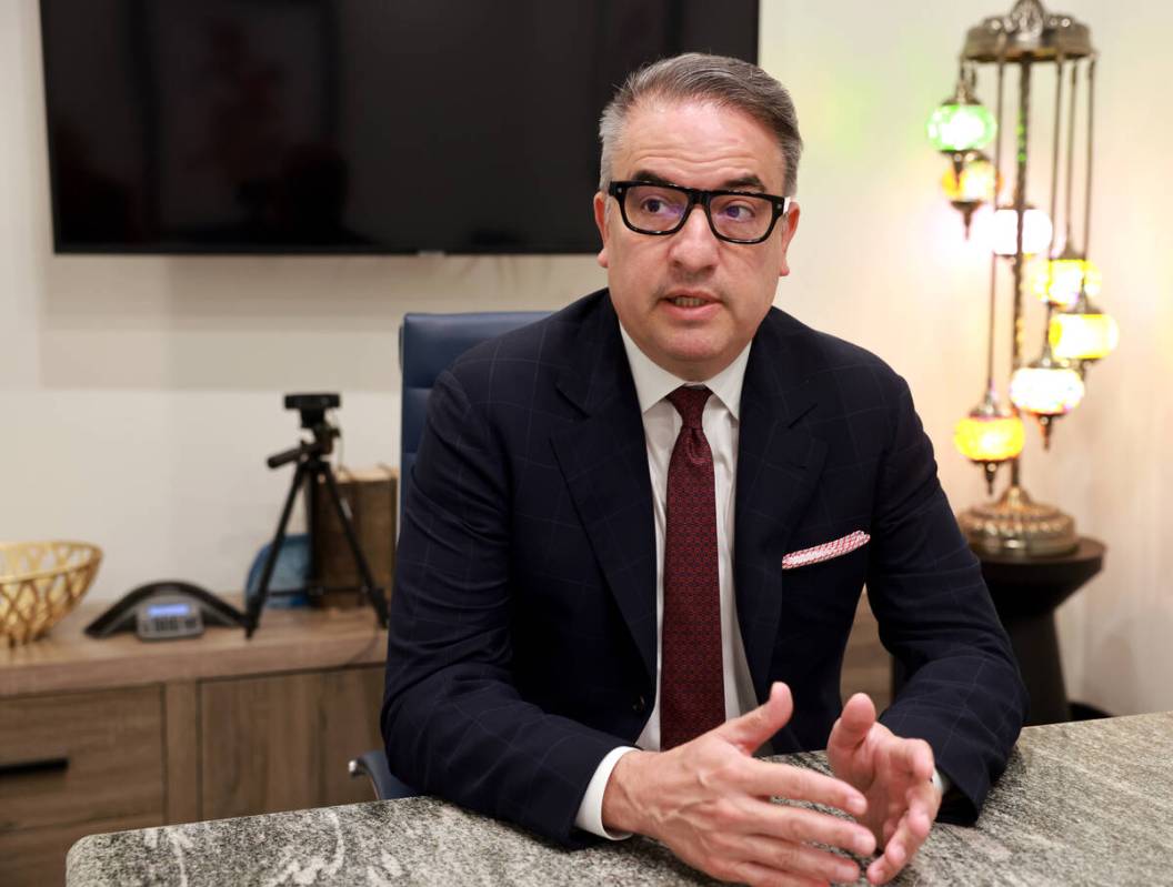 Attorney Andre Lagomarsino talks to a reporter at his Henderson law office Thursday, June 20, 2 ...