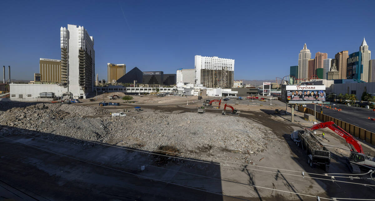 Piles of debris are loaded for transportation away as demolition continues on the Tropicana in ...