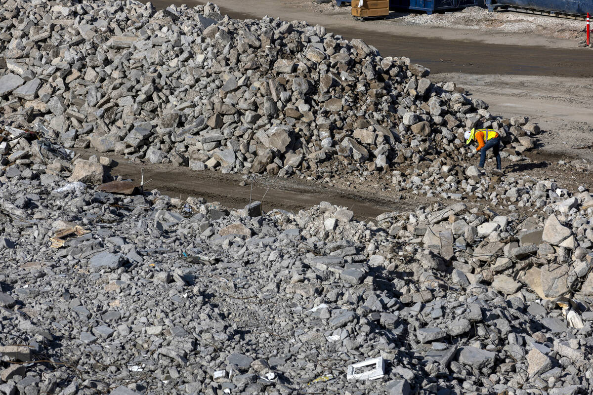 Piles of concrete are to be transported away as demolition continues on the Tropicana in prepar ...