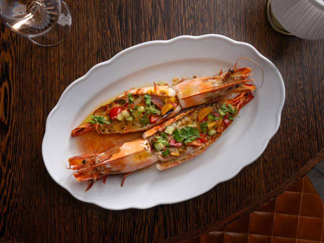 Moroccan prawns from the seasonal menu launched in late spring 2024 at Aria resort on the Las V ...