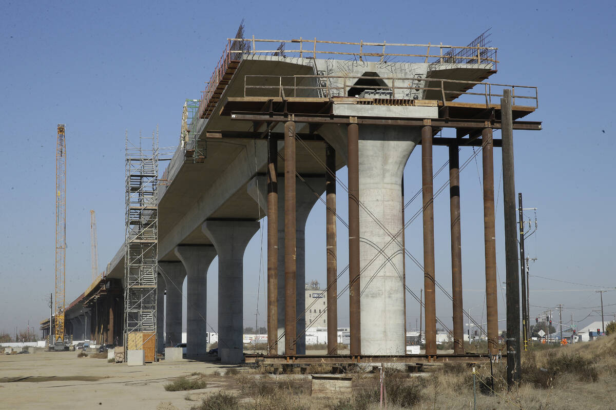 One of the elevated sections of the high-speed rail under construction in Fresno, Calif. (AP Ph ...