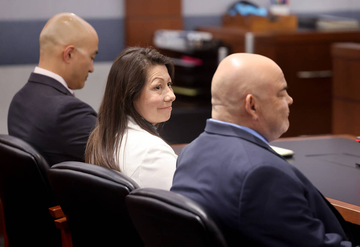 Pamela Bordeaux, 60, center, waits for a verdict in her murder trial at the Regional Justice Ce ...
