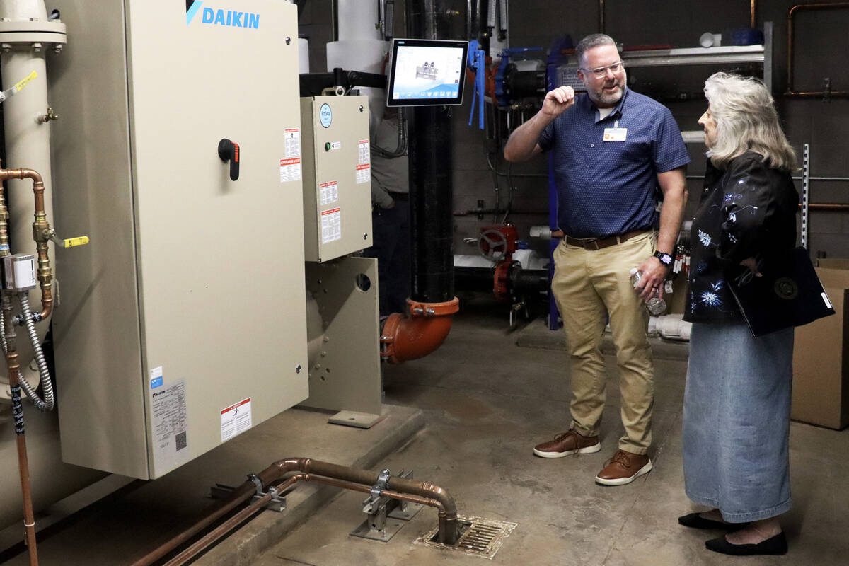 Henderson Facilities Operations Manager Jerry Hagen leads Rep. Dina Titus, D-Nev., on a tour of ...