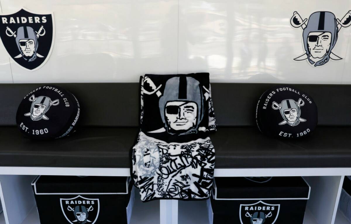 The interior of Raiders premium tailgate space, stationed outside of Allegiant Stadium, is seen ...