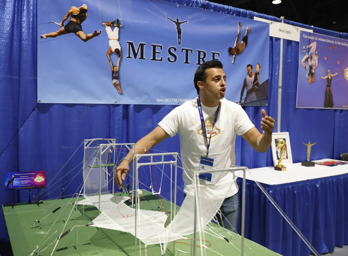 Renato Fernandes, owner of International Circus Festival of Las Vegas, speaks during an intervi ...