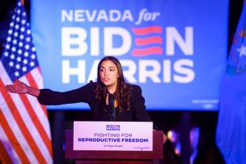 Rep. Alexandria Ocasio-Cortez, D-N.Y., speaks during a rally for the Biden-Harris presidential ...