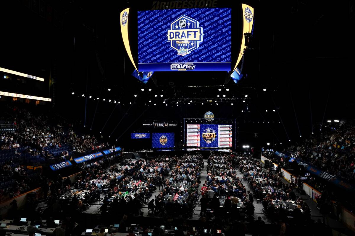NHL hockey teams participate in the second day of the draft Thursday, June 29, 2023, in Nashvil ...