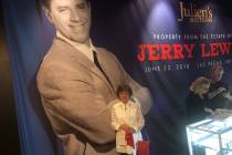 Sam Lewis is shown with an image of her late husband, entertainment legend Jerry Lewis, at Plan ...