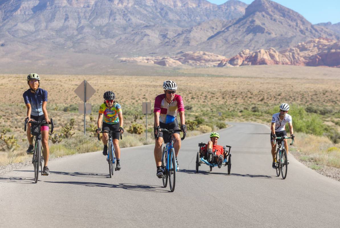 Cyclists that are a part of The Long Ride For Parkinson’s, a cross country trip to raise ...