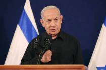 FILE - Israeli Prime Minister Benjamin Netanyahu speaks during a news conference in the Kirya m ...
