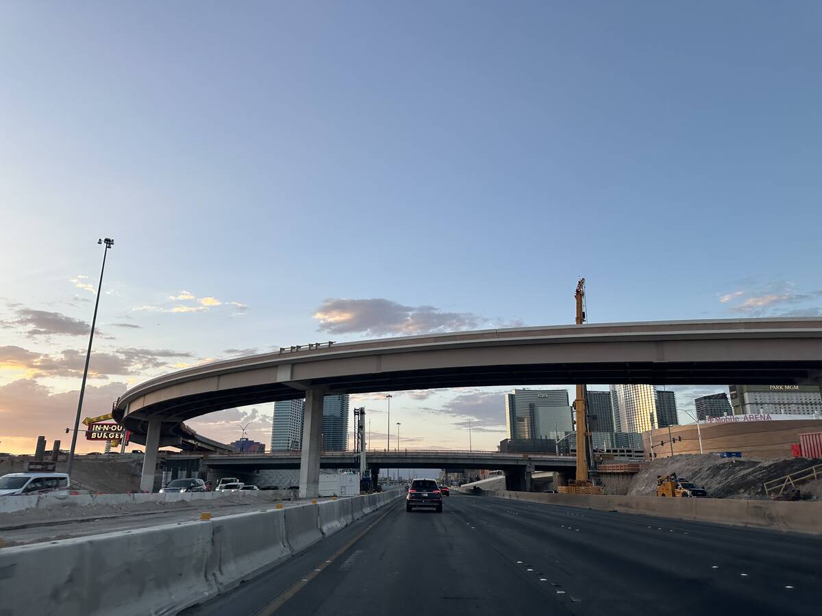 The eastbound flyover ramp under construction from Interstate 15 southbound to Tropicana Avenue ...