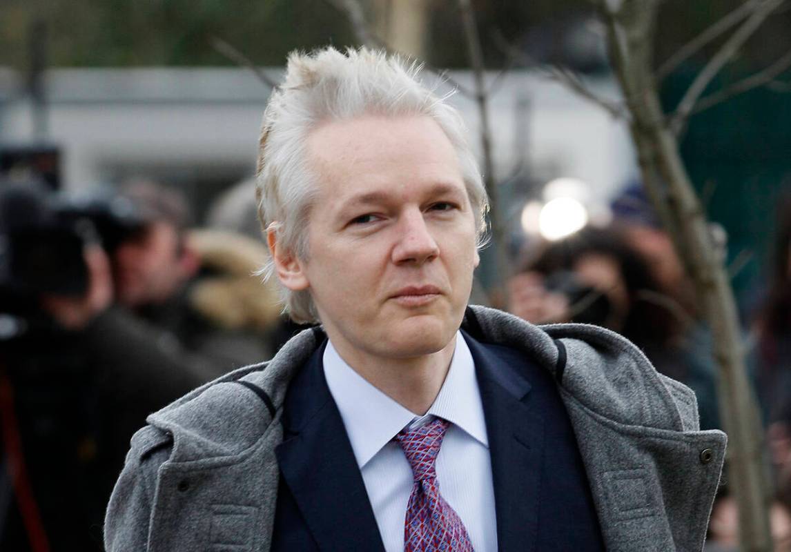 WikiLeaks founder Julian Assange arrivies at Belmarsh Magistrates' Court in London, Feb. 7, 201 ...