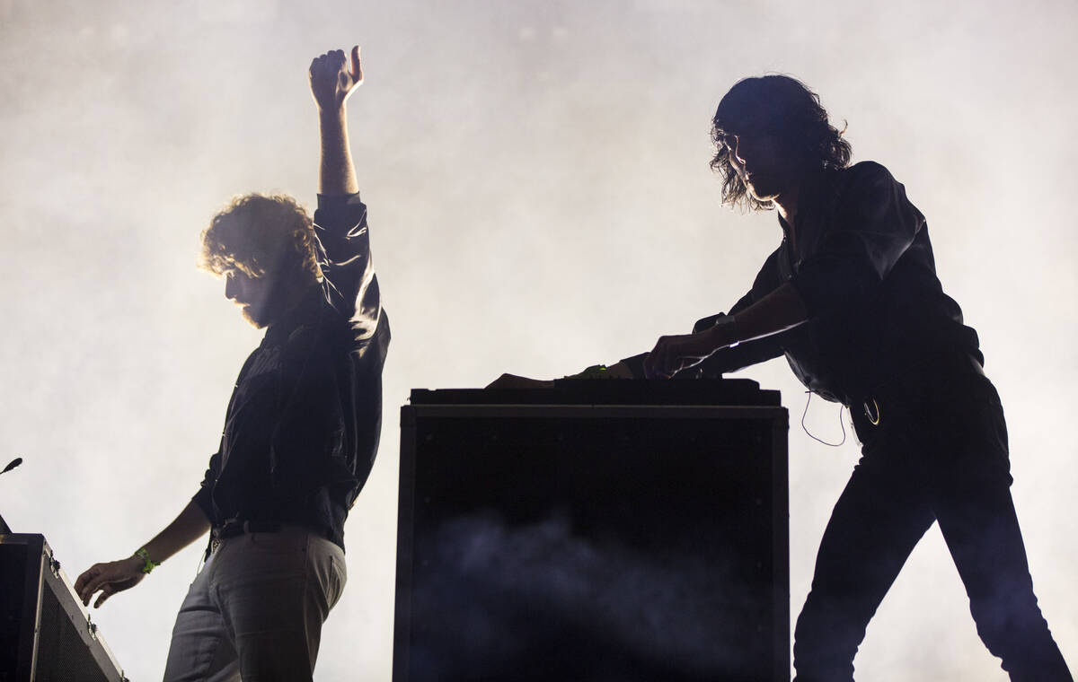 French electronic duo Justice performs at the Downtowner stage during the first day of the annu ...