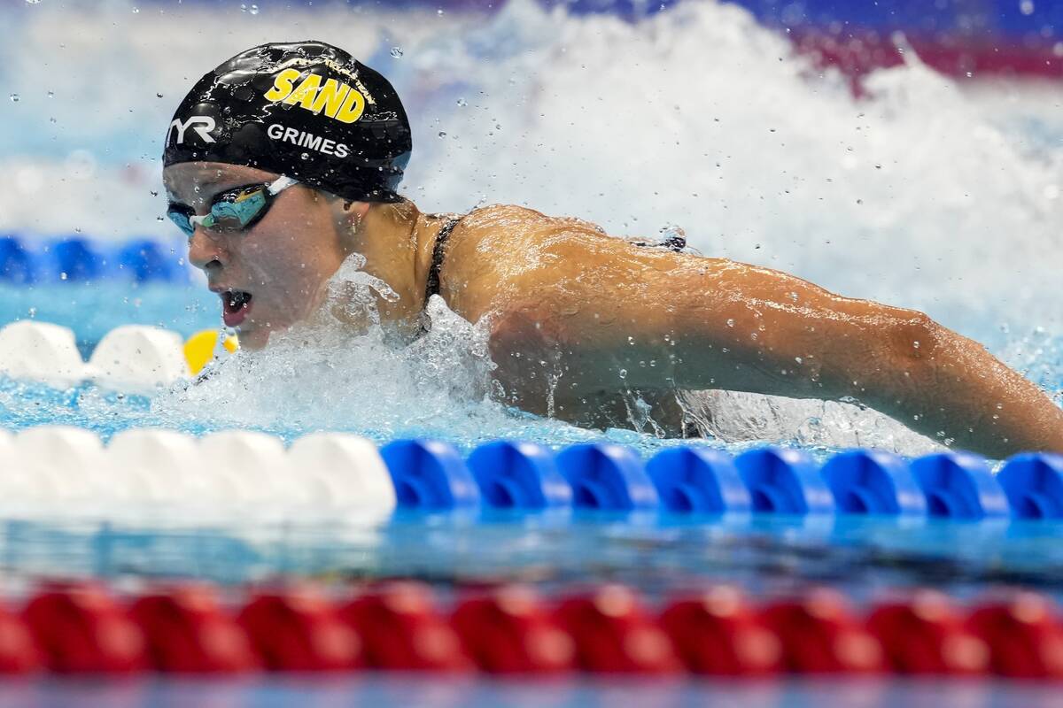 Katie Grimes swims during the Women's 400 individual medley finals Monday, June 17, 2024, at th ...