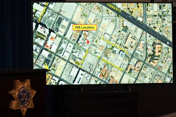 Metropolitan police show a map of the location where a June 20, 2024, officer-involved shooting ...