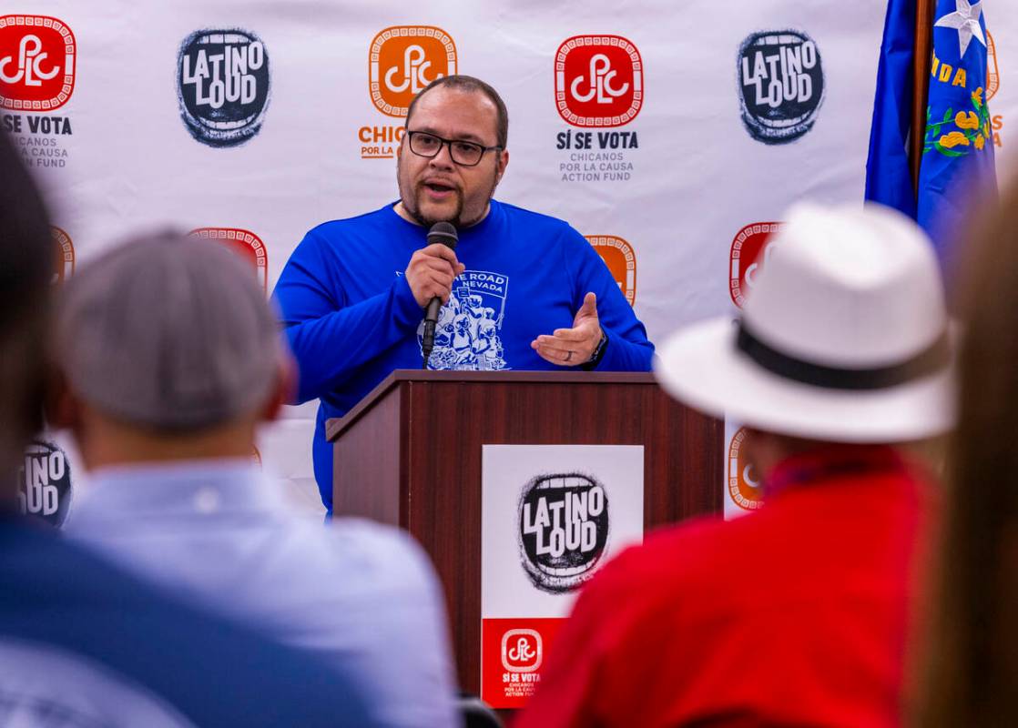 Leon Murrieta speaks during the 2024 Latino Loud nonpartisan voter registration, engagement and ...