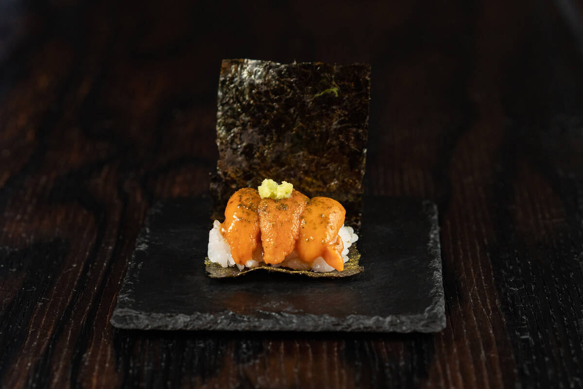 Japanese sea urchin with roasted nori and freshly grated wasabi root is being served at the Sus ...