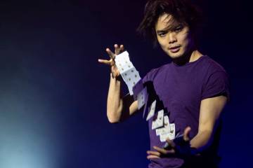 Illusionist Shin Lim poses for a portrait onstage ahead of the reopening of his show, "Limitles ...