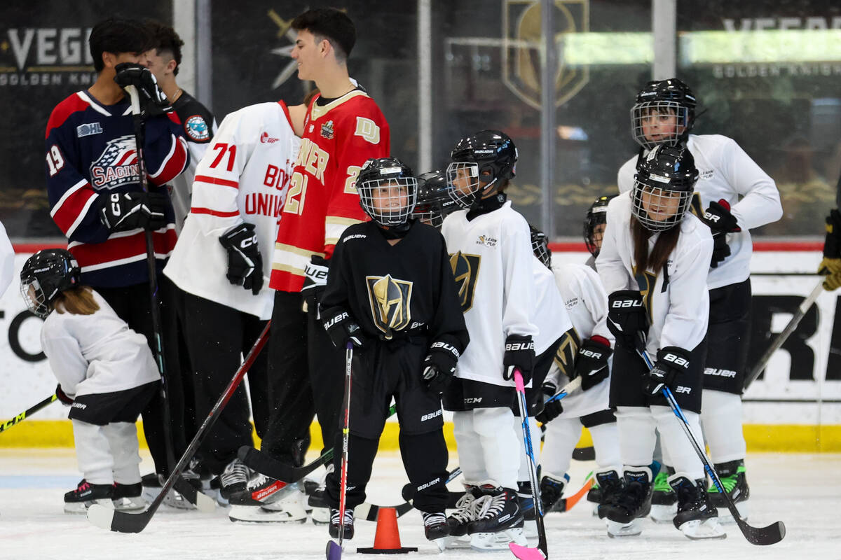 Young hockey players and top NHL Draft prospects line up on the ice during the NHL Draft Prospe ...