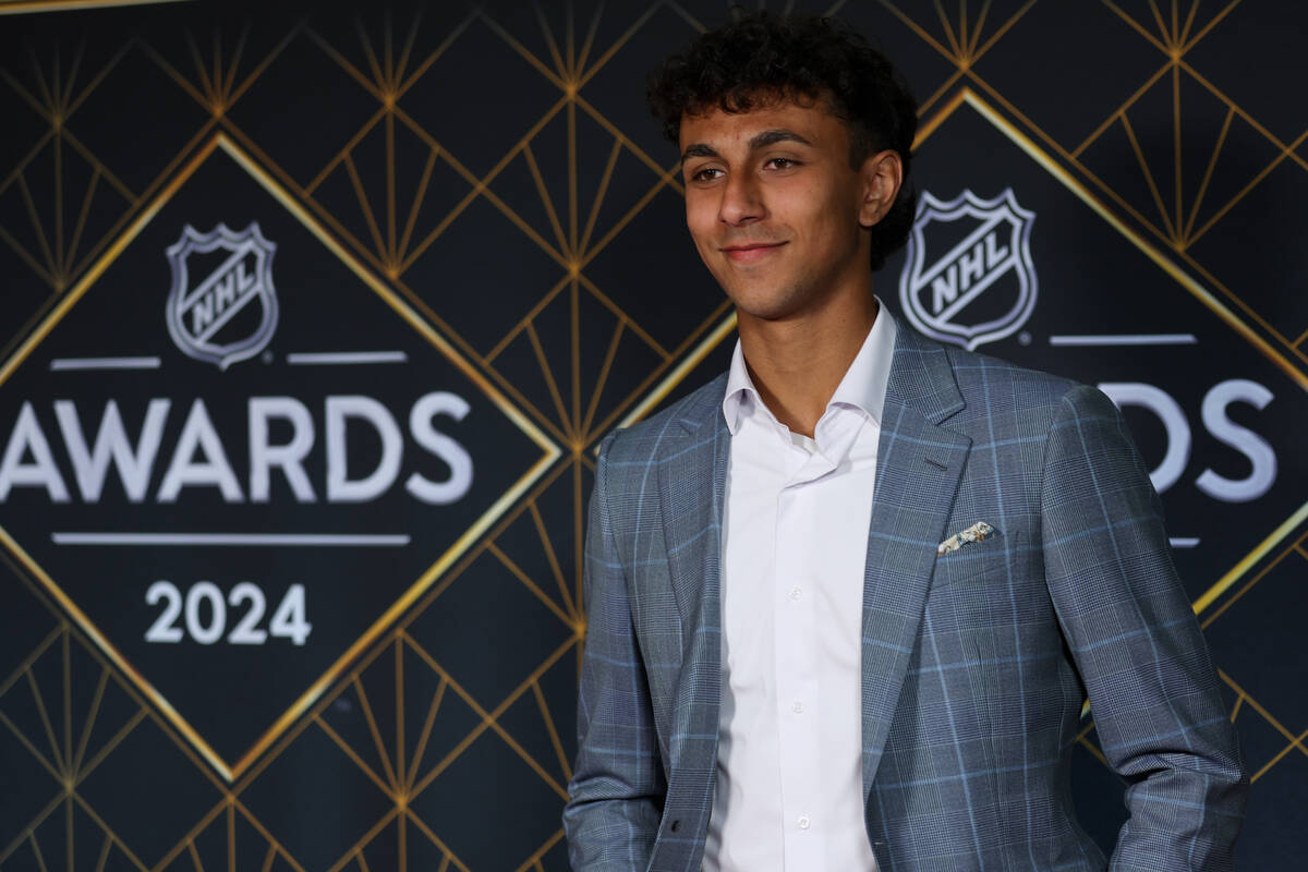 Draft prospect Michael Hage poses on the red carpet before the NHL Awards at Fontainebleau on T ...