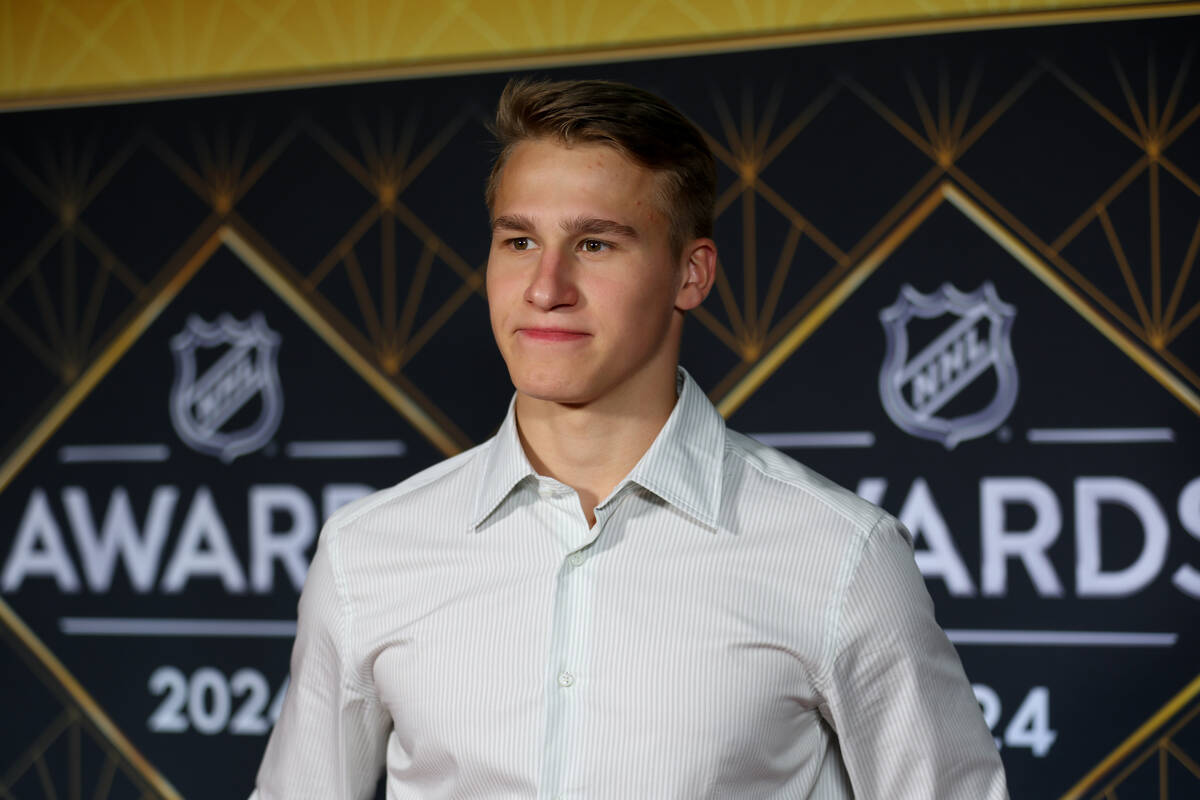 Draft prospect Ivan Demidov poses on the red carpet before the NHL Awards at Fontainebleau on T ...