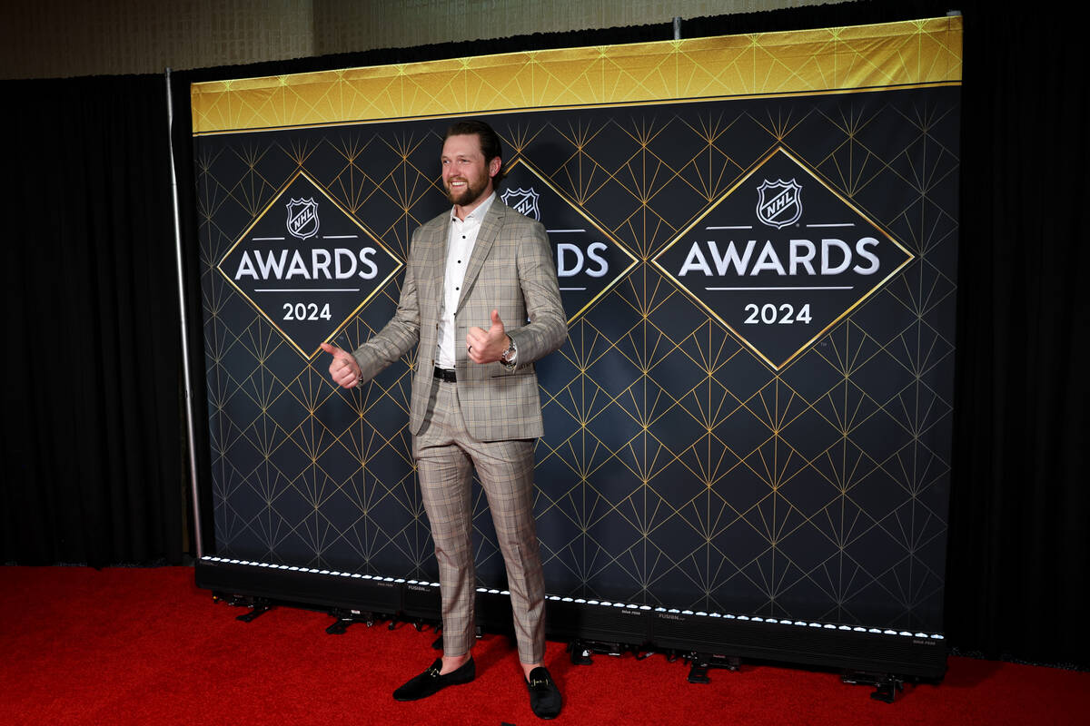 Vancouver Canucks goaltender Thatcher Demko poses on the red carpet before the NHL Awards at Fo ...
