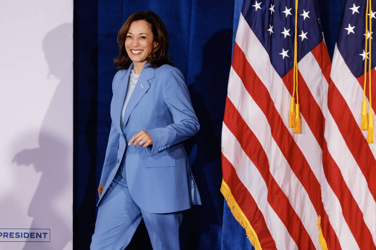 Vice President Kamala Harris arrives for a speech at the East Las Vegas Community Center Friday ...