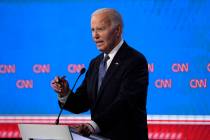 President Joe Biden speaks during a presidential debate with Republican presidential candidate ...