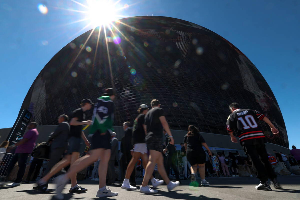 Fans enter Sphere for the NHL hockey draft on Friday, June 28, 2024, in Las Vegas. (Ellen Schmi ...