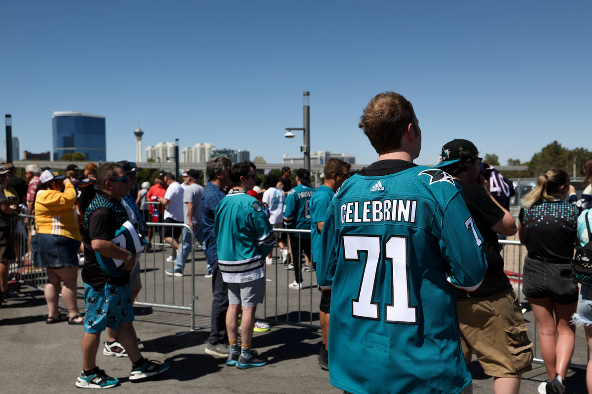 Fans crowd outside Sphere before the NHL hockey draft on Friday, June 28, 2024, in Las Vegas. ( ...