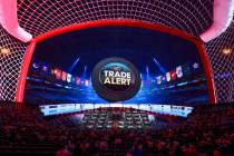 A trade is initiated during the NHL hockey draft at Sphere on Saturday, June 29, 2024, in Las V ...