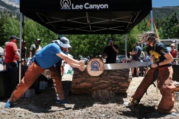 Jason Faulk and son Lincoln, 15, set a new winning time early in Lee Canyon’s annual Cro ...