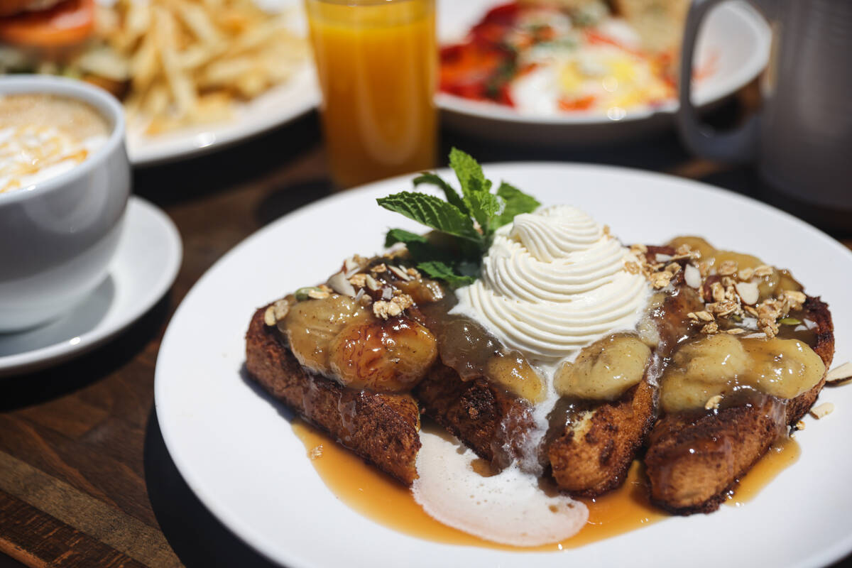 The bananas Foster French toast from Toasted & Roasted, an American breakfast and lunch restaur ...