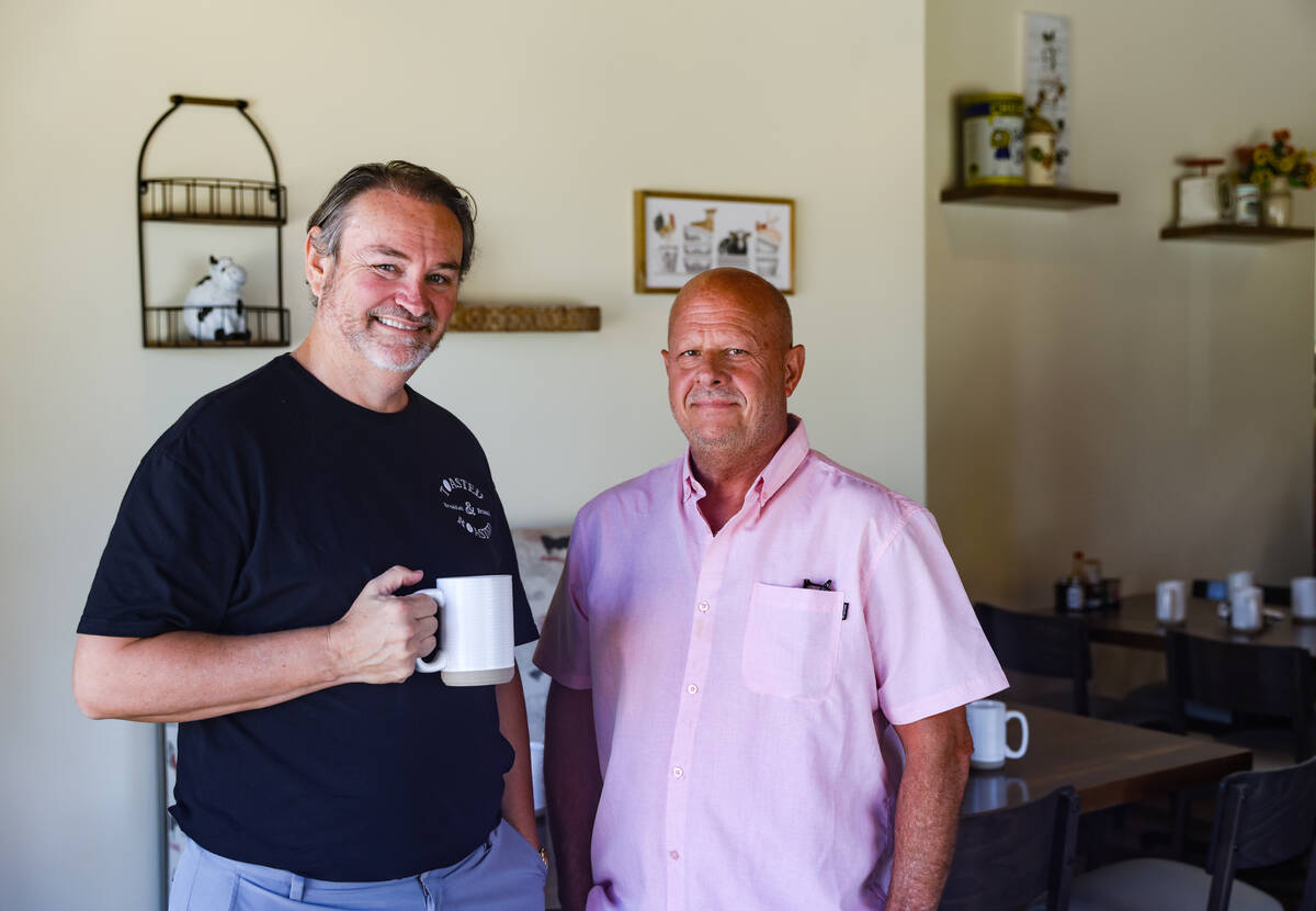 Owners Lance Johns, left, and Dan Adams pose for a portrait at their American breakfast and lun ...