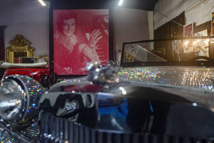 A photo of Liberace, the pianist and entertainer, on display along with his cars, pianos and ot ...