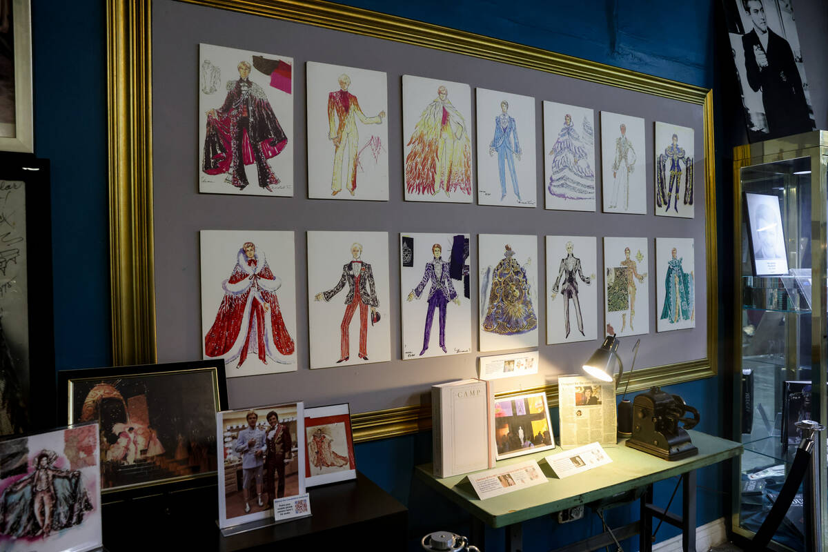 Reprinted sketches of Liberace costumes by designer Michael Travis on display at the Liberace G ...