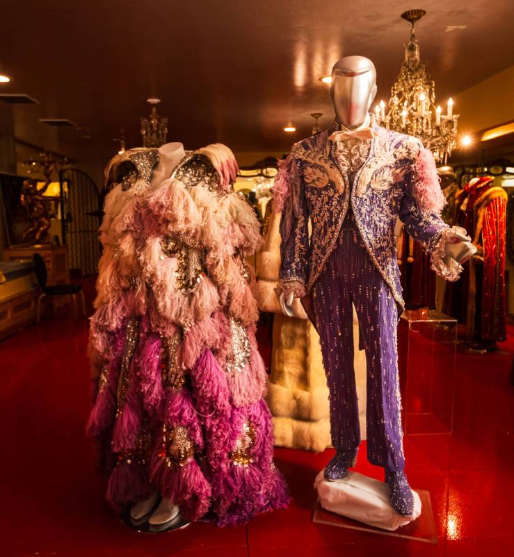 A purple suit with a matching cape is seen during a tour of the Liberace Museum Collection at T ...