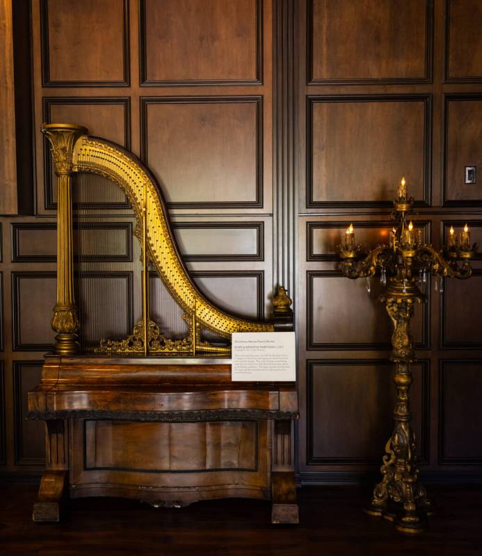 An 1857 Kuhn & Ridgeway harp piano is seen during a tour of the Liberace Museum Collection ...