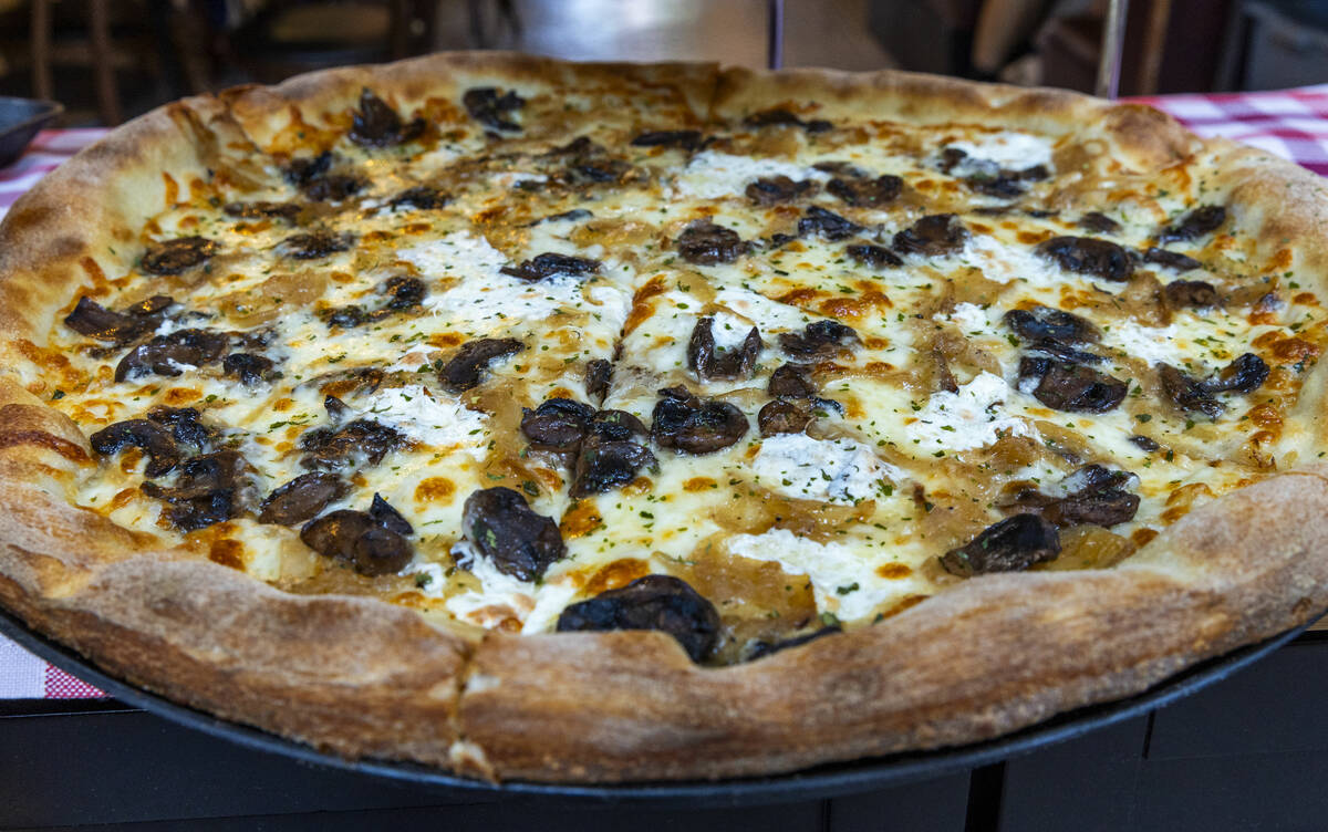A large Brooklyn shroom pizza from Good Pie in the Arts District of Las Vegas. Good Pie is one ...