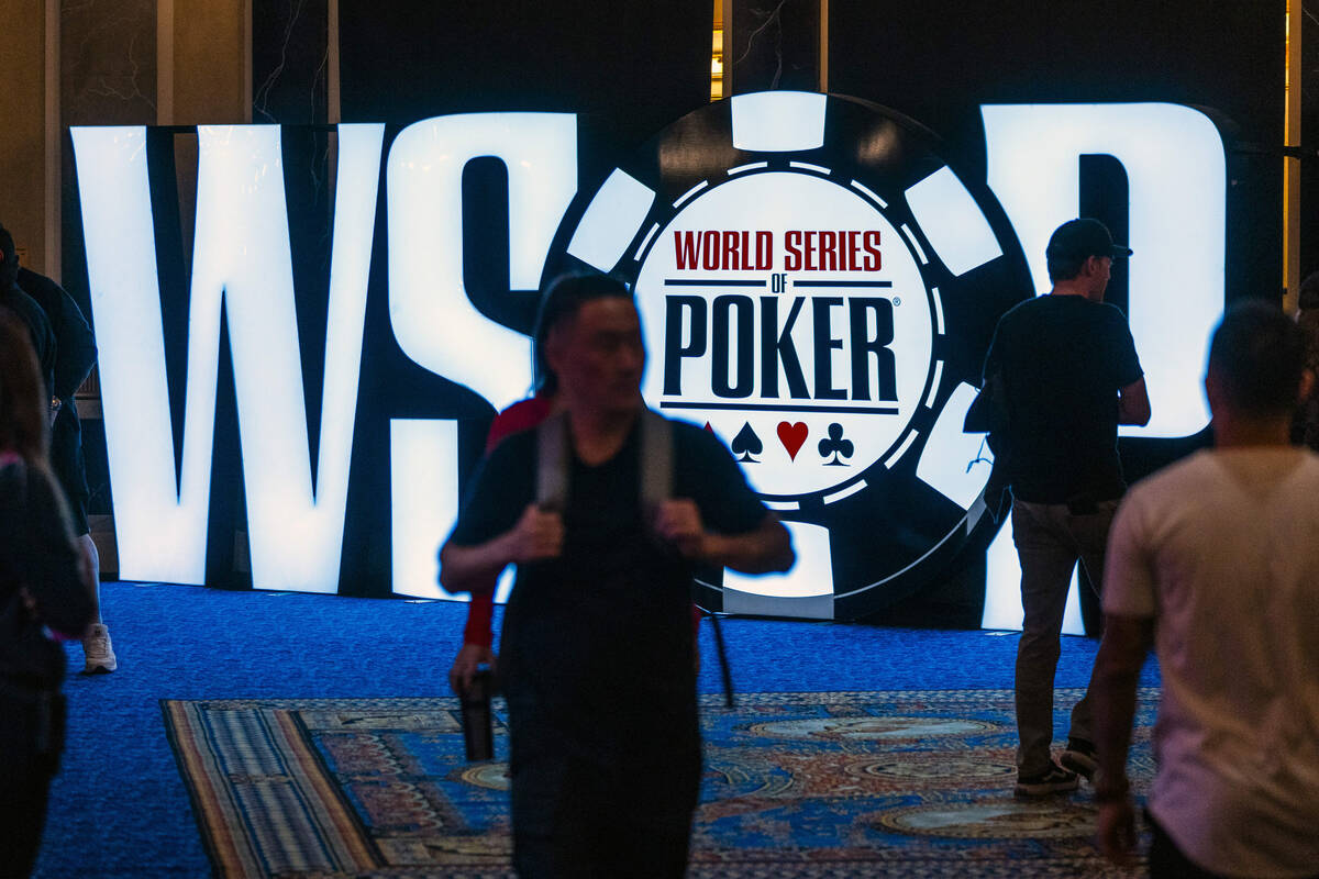 Logo for the WSOP during the opening event Champions Reunion No-Limit Hold’em Freezeout ...