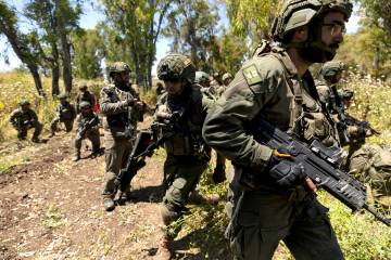 Israeli reserve combat soldiers of the 134th battalion take part at a training drill on May 8, ...
