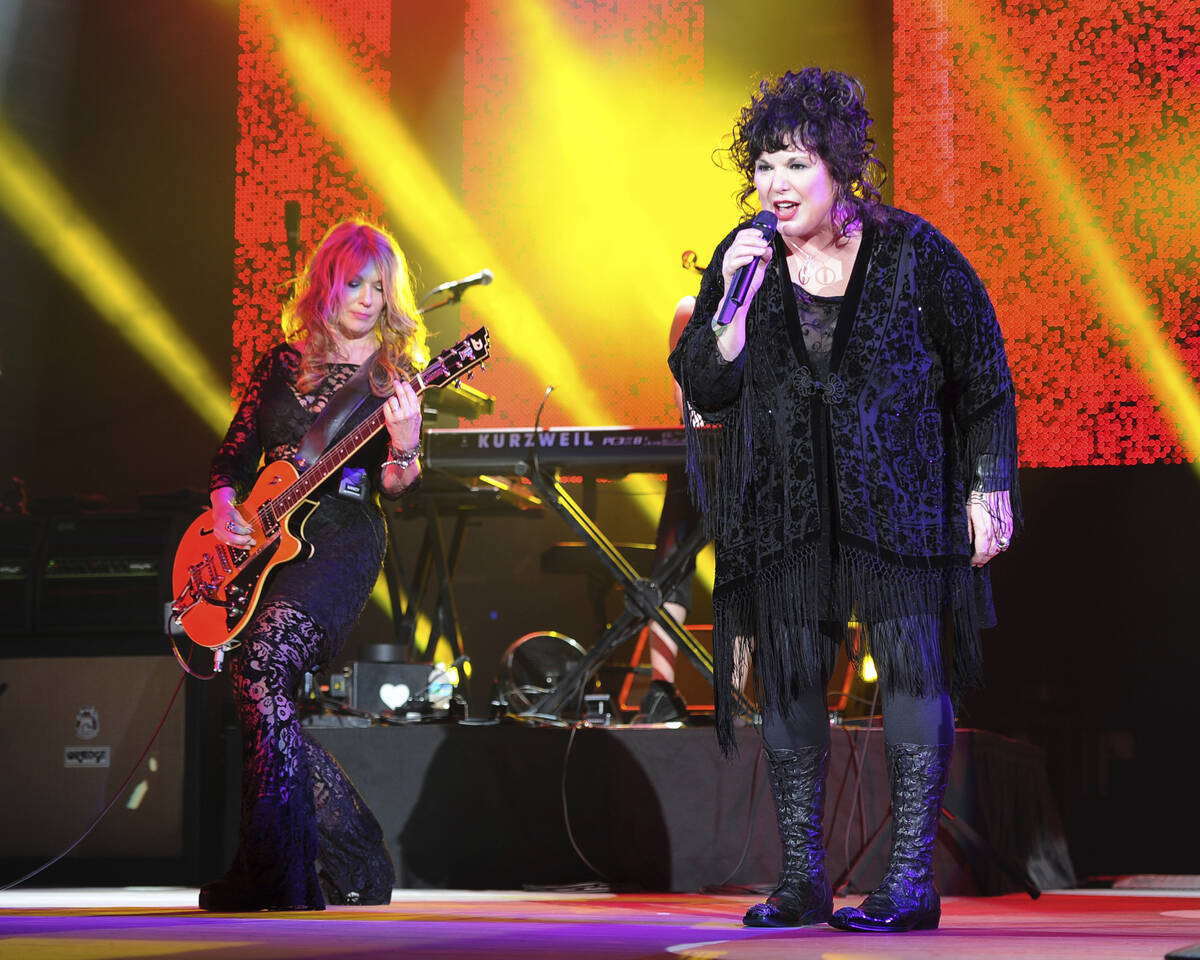 FILE - Nancy Wilson, left, and Ann Wilson of Heart perform on opening night of the Heartbreaker ...