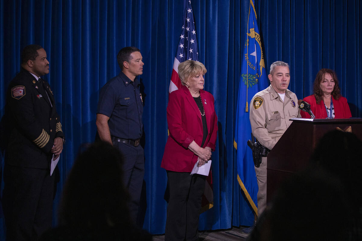 From left: Las Vegas Fire and Rescue Chief Fernando Gray Sr., Clark County Fire Department Depu ...