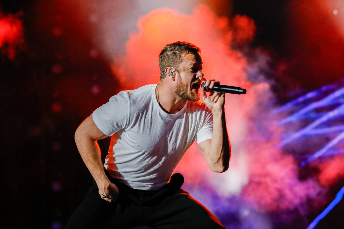 Dan Reynolds, lead singer of Imagine Dragons, performs at the 2023 SEMA Fest on Saturday, Nov. ...