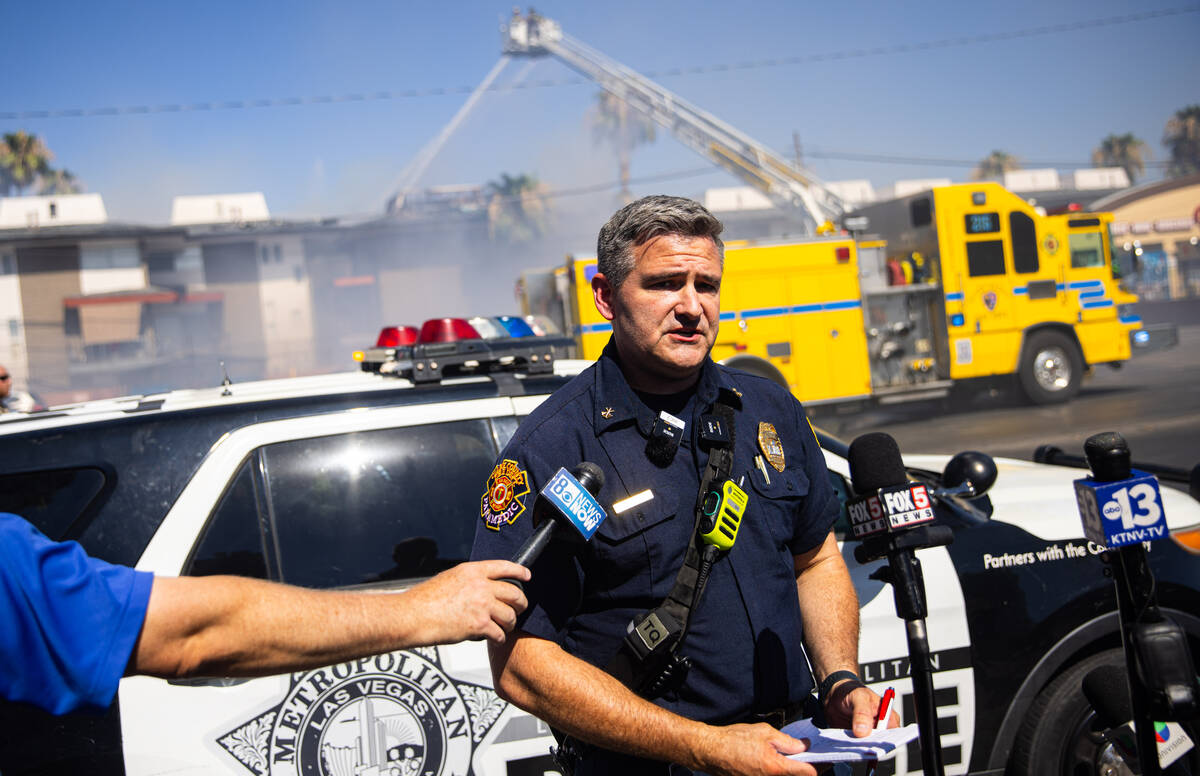 Brian O’Neal, assistant chief for the Clark County Fire Department, talks about an apart ...