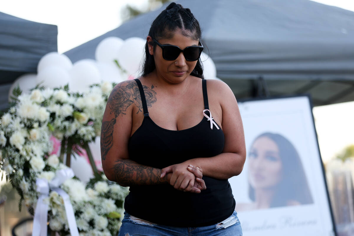 Julia Jimenez, a close friend of Alondra River, speaks during a vigil at Winterwood Park on Wed ...