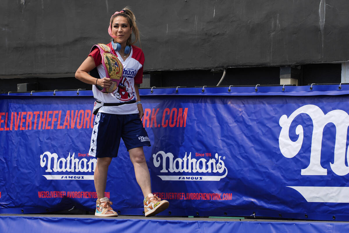 Miki Sudo arrives at the Nathan's Famous Fourth of July hot dog eating contest, Thursday, July ...